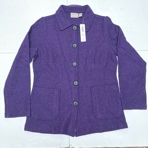 NWT Chicos Purple Luxe  Boiled Wool Cardigan Coat  Jacket  Size O